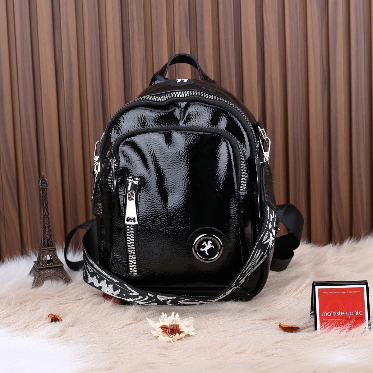 Nas Bag Siyah Rugan Hem Omuz Hem Sırt Çantası