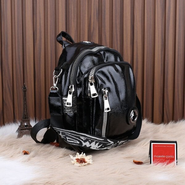 Nas Bag Siyah Rugan Hem Omuz Hem Sırt Çantası