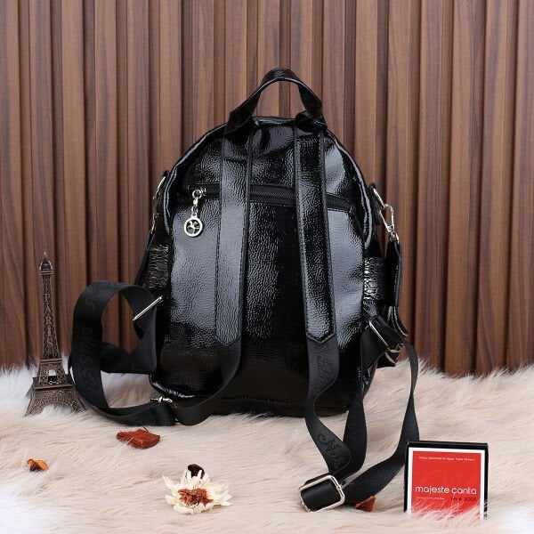 Nas Bag Siyah Rugan Hem Omuz Hem Sırt Çantası