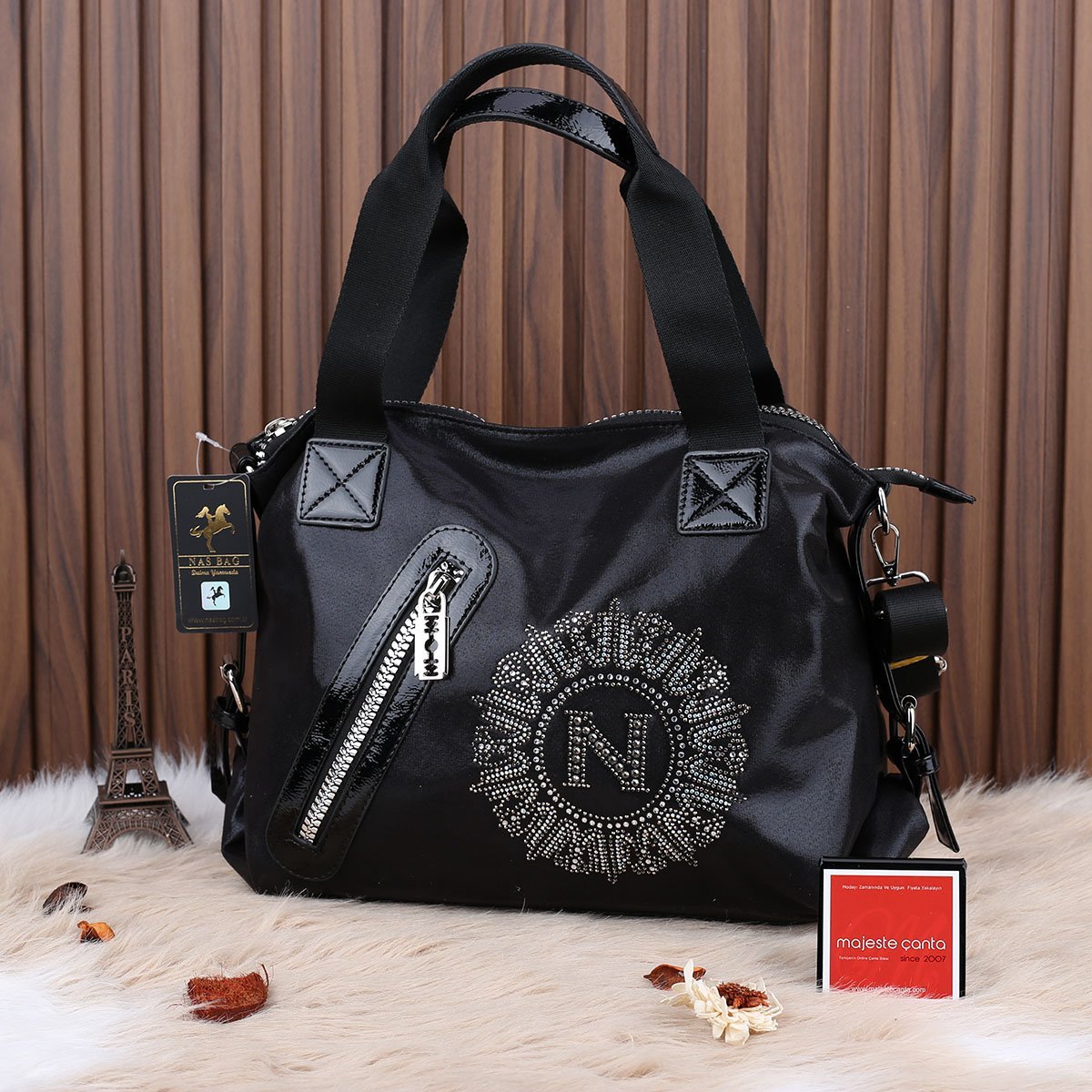 Nas Bag Siyah Taşlı Kadın Omuz Çantası