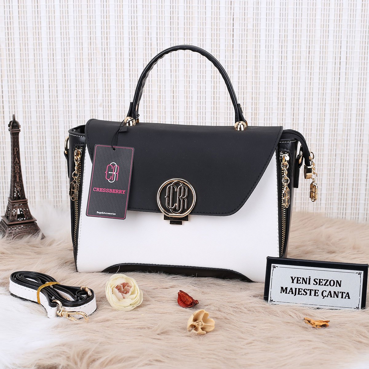 Cressberry Siyah Beyaz Kadın Çanta