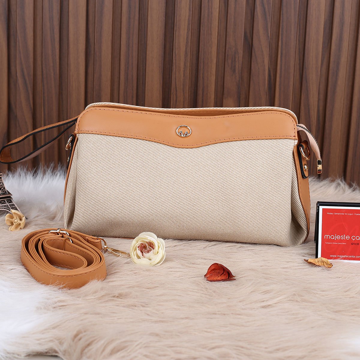Motto 3 Gözlü Camel Hem Portföy Hem Yandan Asmalı Çanta