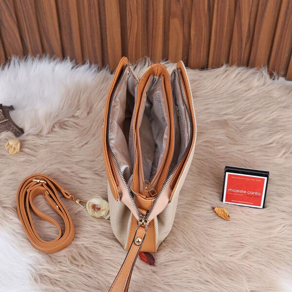 Motto 3 Gözlü Camel Hem Portföy Hem Yandan Asmalı Çanta