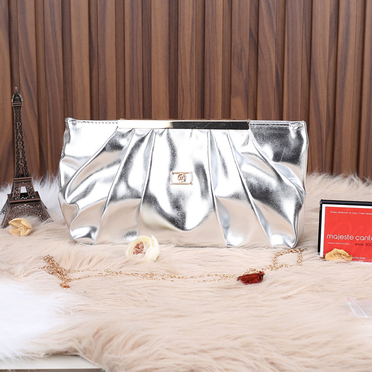 Gümüş Hem Portföy Hem Yandan Asmalı Çanta