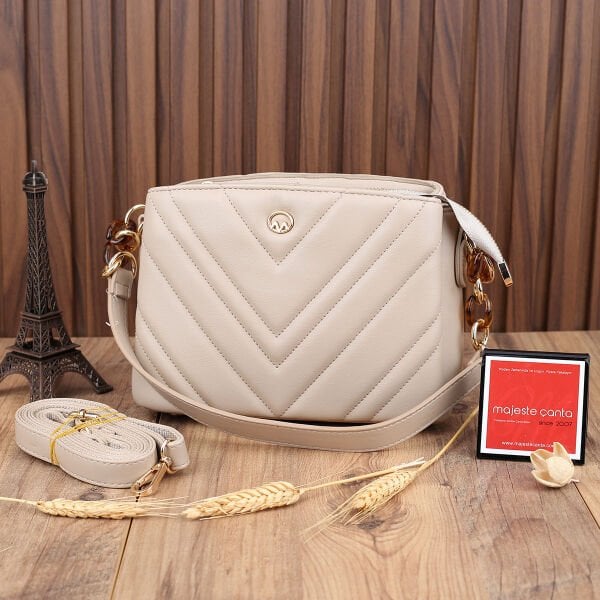 Motto Üç Gözlü Bej Çanta