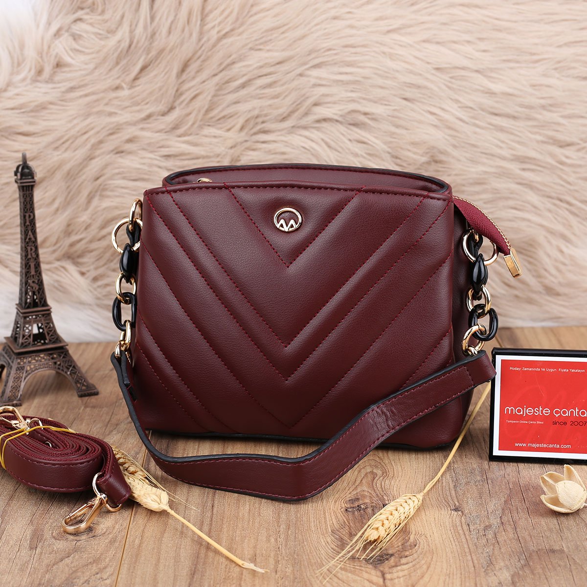 Motto Üç Gözlü Bordo  Çanta