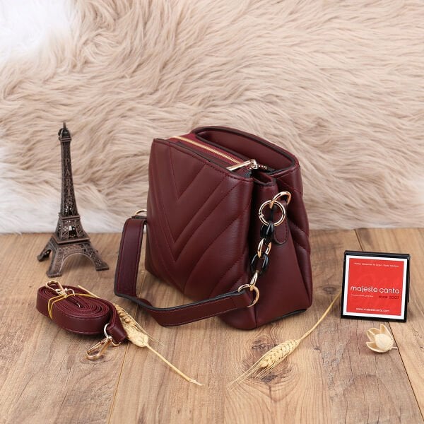 Motto Üç Gözlü Bordo  Çanta