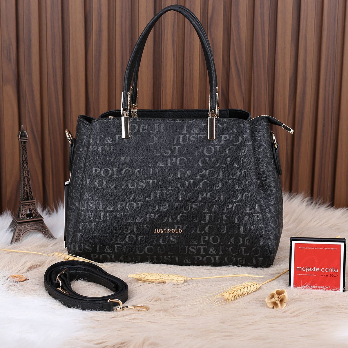 Just Polo Üç Gözlü Siyah Kadın Kol Çantası