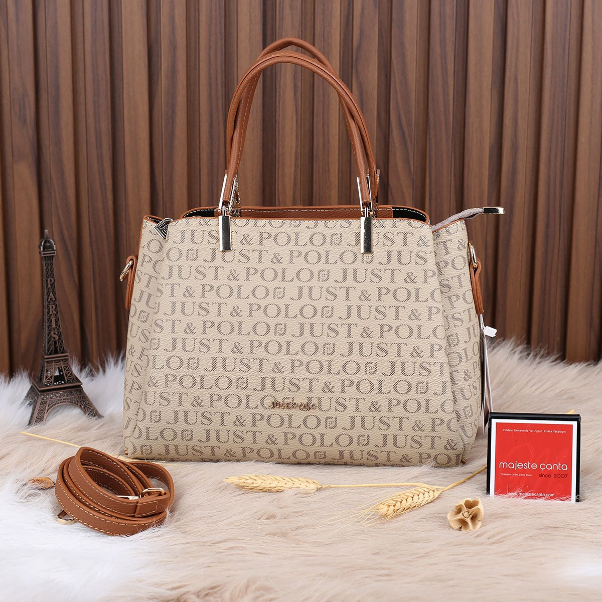 Just Polo Üç Gözlü Vizon Kadın Kol Çantası