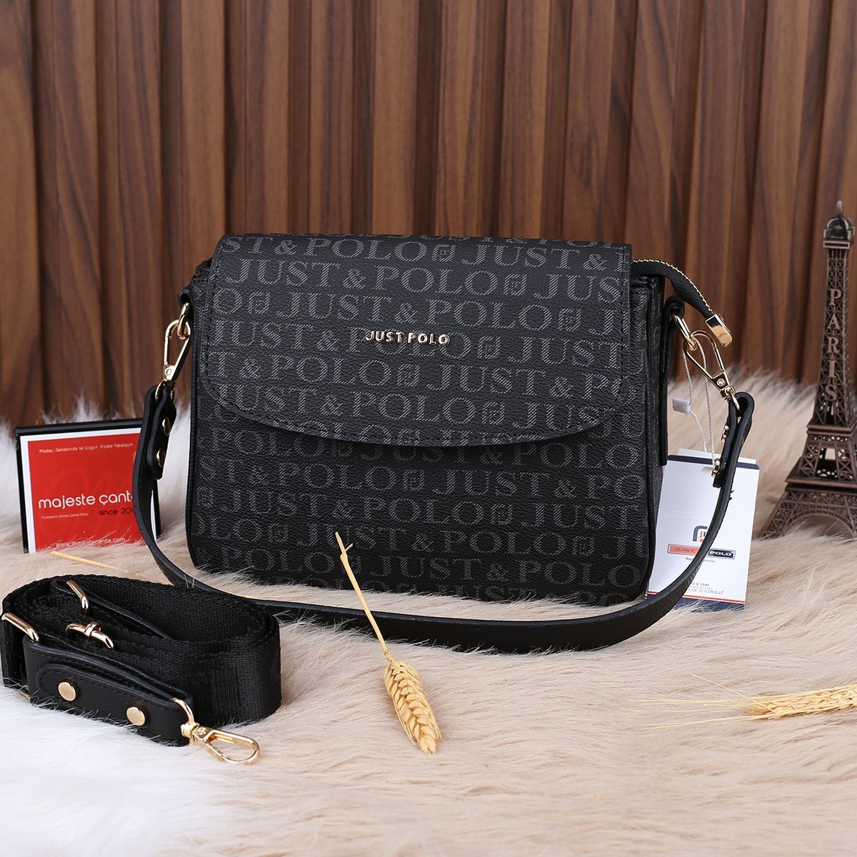 Just Polo Siyah Yandan Asmalı Çanta