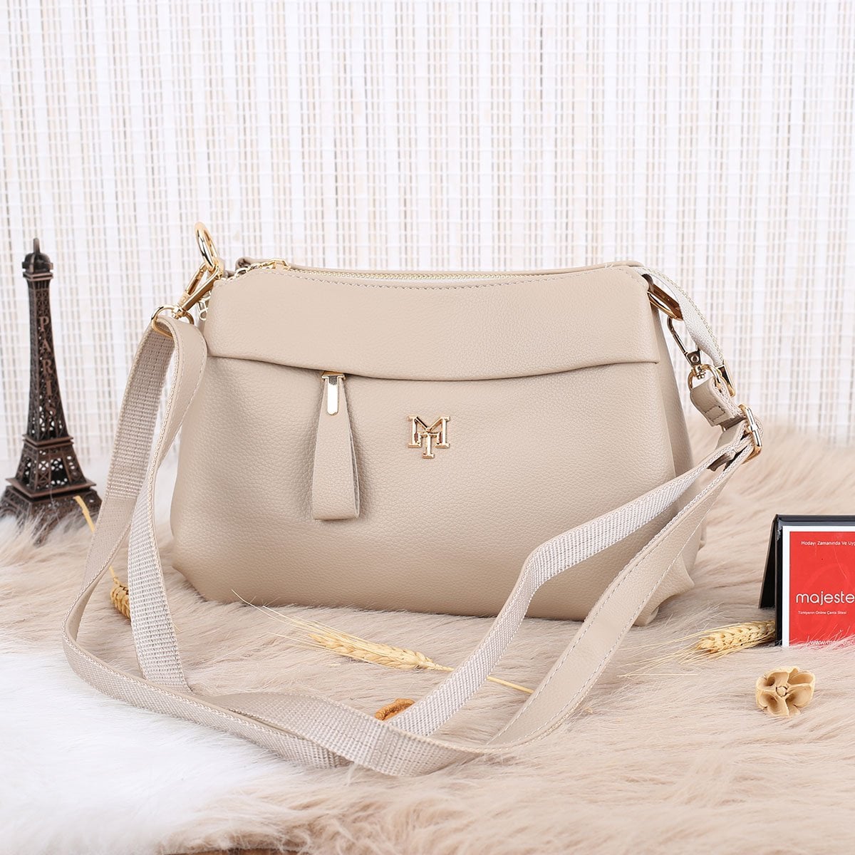 Motto Yeni Sezon Bej Yandan Asmalı Çanta