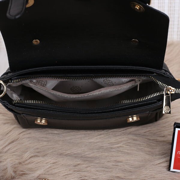 Motto Siyah Yandan Asmalı Çanta