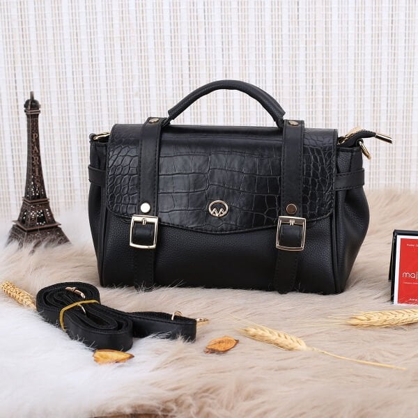 Motto Siyah Yandan Asmalı Çanta