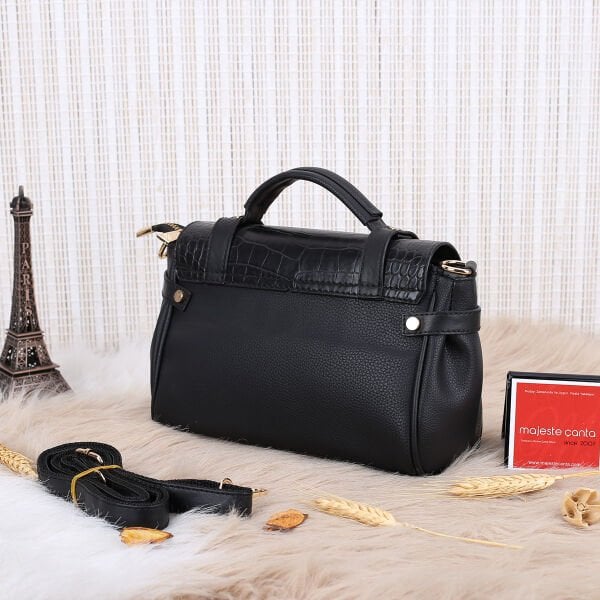 Motto Siyah Yandan Asmalı Çanta