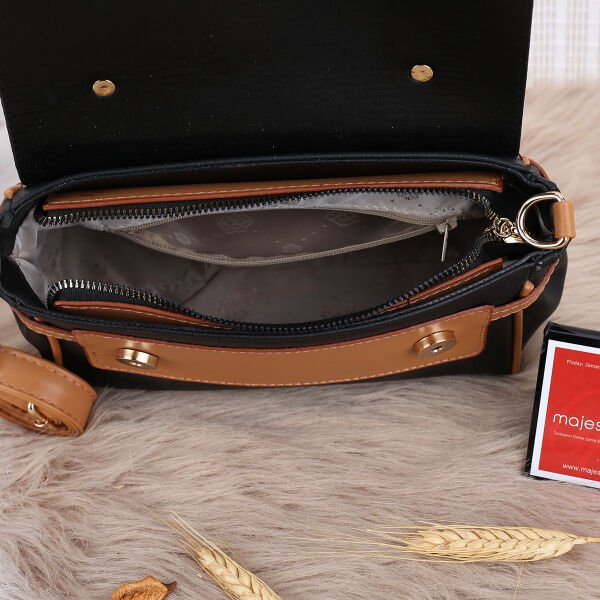 Motto Siyah Taba Yandan Asmalı Çanta