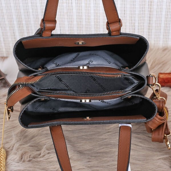 Sanmorris Siyah Taba Üç Gözlü Kadın Kol Çantası