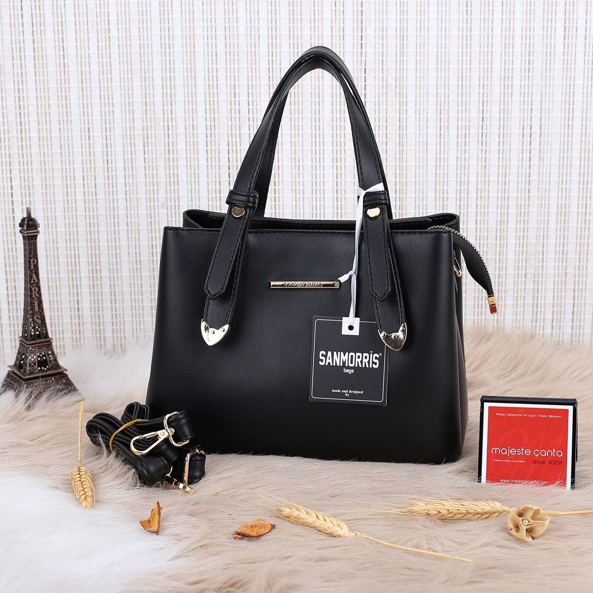 Sanmorris Siyah Üç Gözlü Kadın Kol Çantası