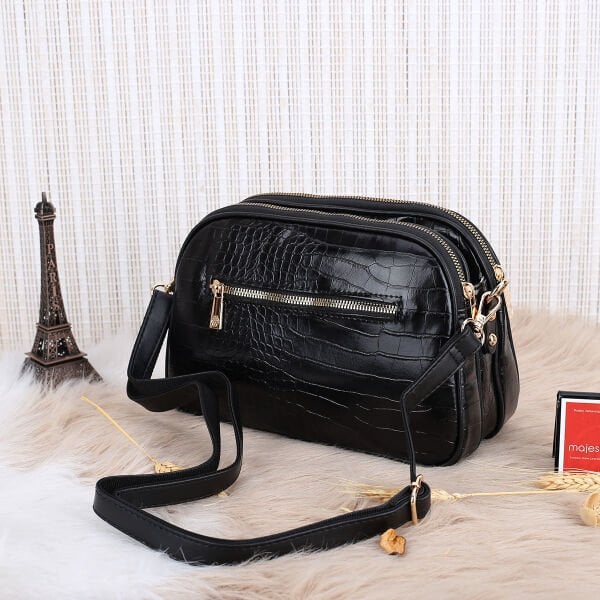 Motto Siyah Krokodil Yandan Asmalı Çanta