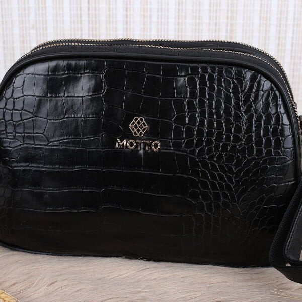 Motto Siyah Krokodil Yandan Asmalı Çanta