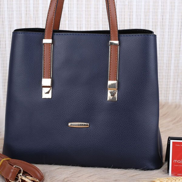 Sanmorris Üç Gözlü Lacivert Taba Kadın Çanta