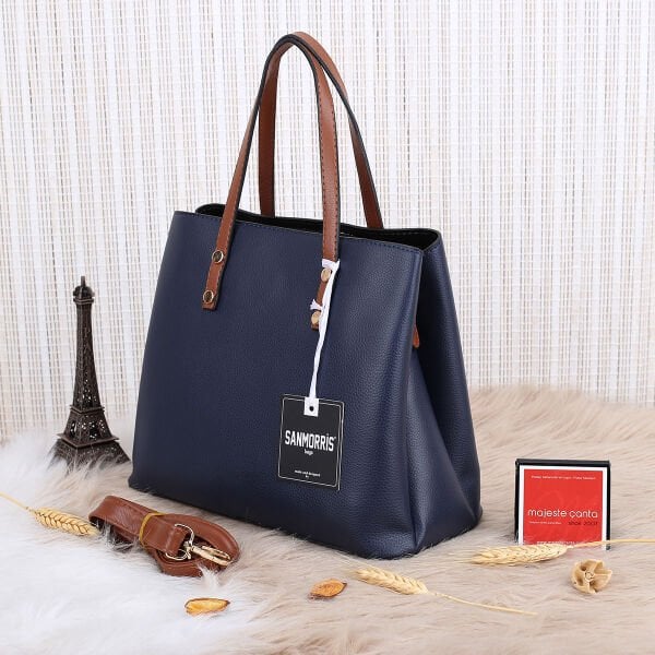 Sanmorris Üç Gözlü Lacivert Taba Kadın Çanta