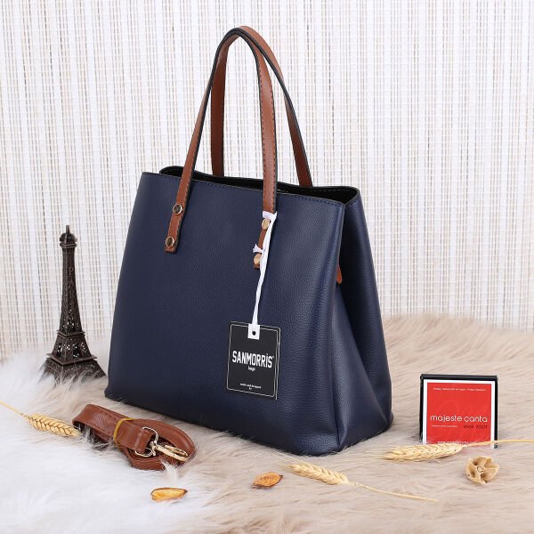 Sanmorris Üç Gözlü Lacivert Taba Kadın Çanta