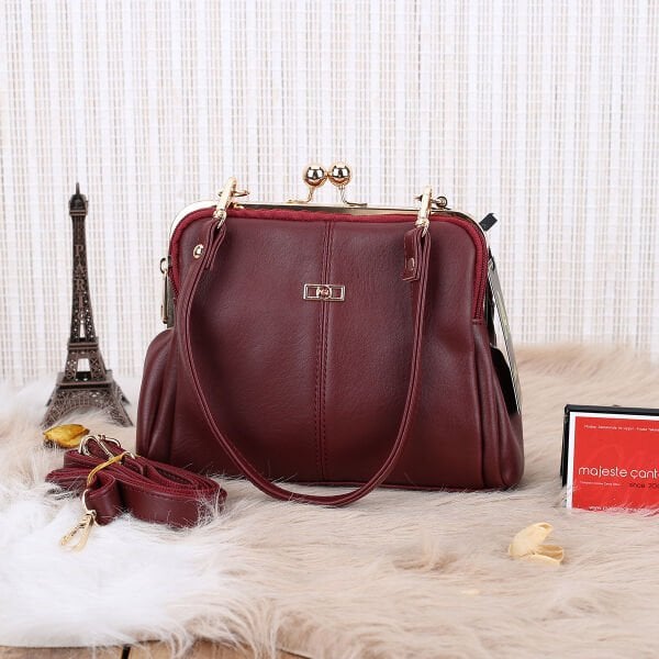 Bordo Burslu Üç Gözlü Kadın Çanta