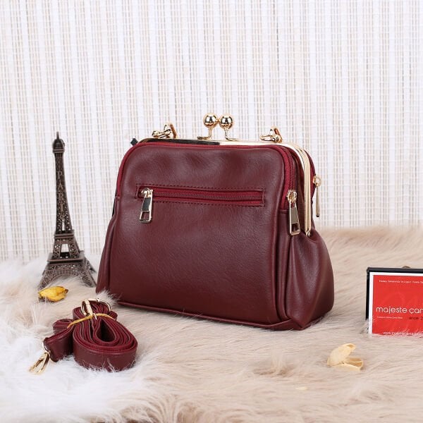 Bordo Burslu Üç Gözlü Kadın Çanta