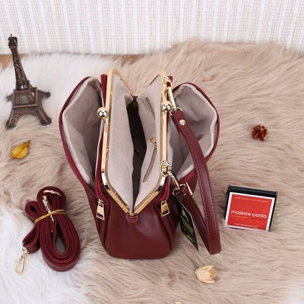 Bordo Burslu Üç Gözlü Kadın Çanta