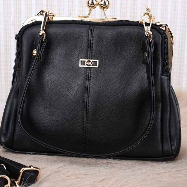 Siyah Burslu Üç Gözlü Kadın Çanta