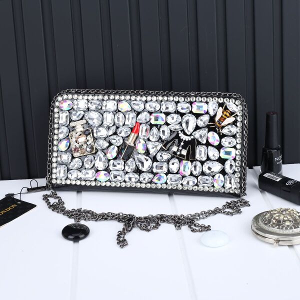 Ççs London Büyük Boy Siyah Taşlı Cüzdan