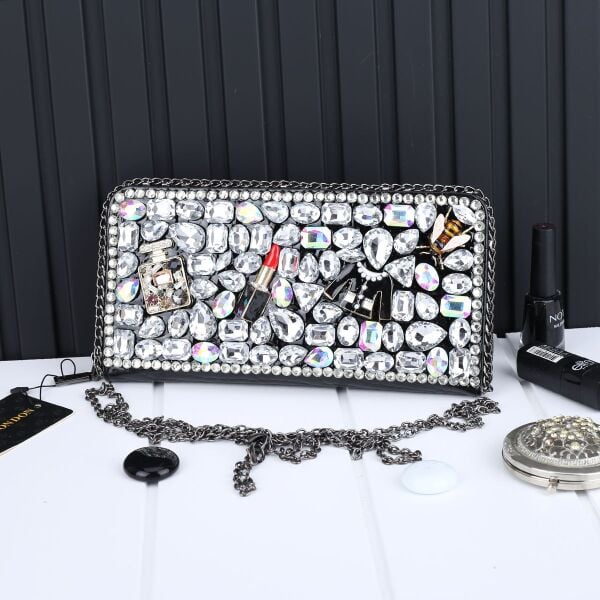 Ççs London Büyük Boy Siyah Taşlı Cüzdan