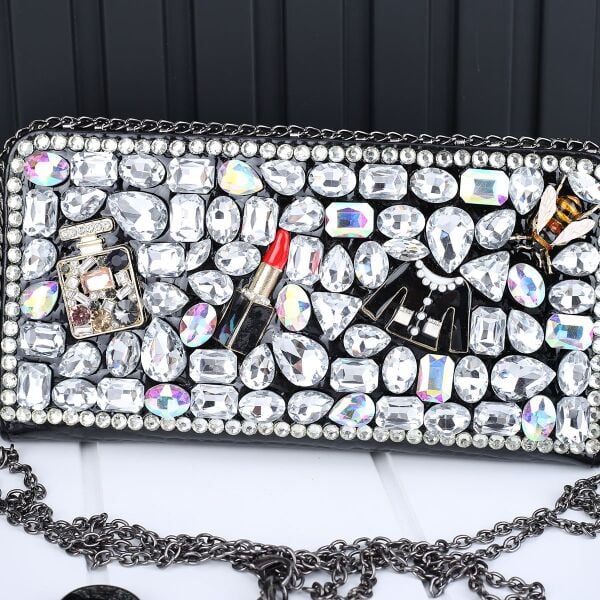 Ççs London Büyük Boy Siyah Taşlı Cüzdan