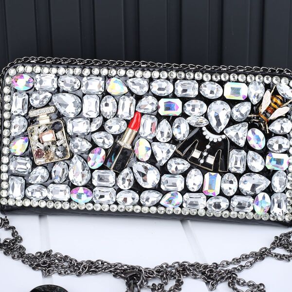 Ççs London Büyük Boy Siyah Taşlı Cüzdan