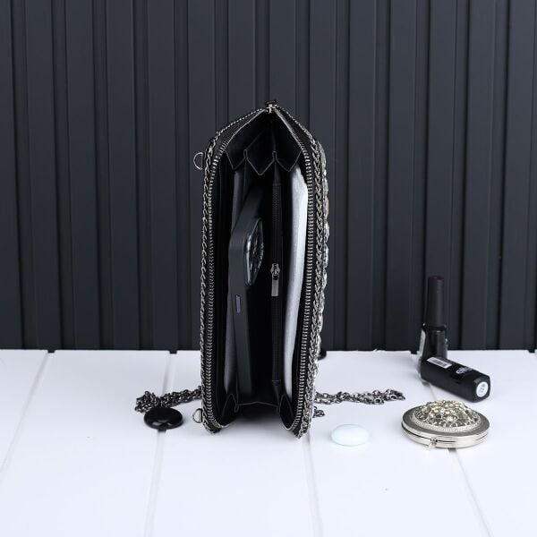 Ççs London Büyük Boy Siyah Taşlı Cüzdan