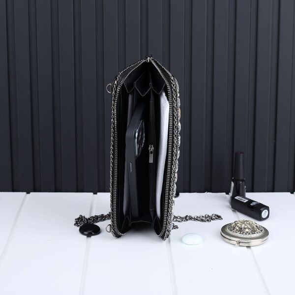 Ççs London Büyük Boy Siyah Taşlı Cüzdan