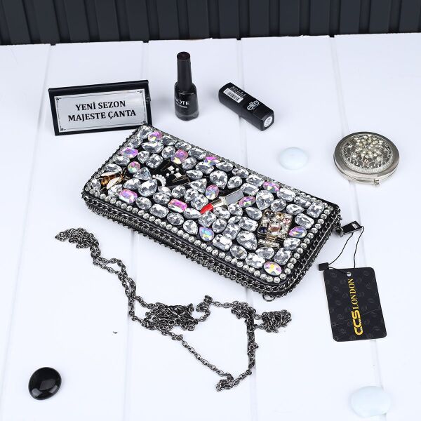 Ççs London Büyük Boy Siyah Taşlı Cüzdan