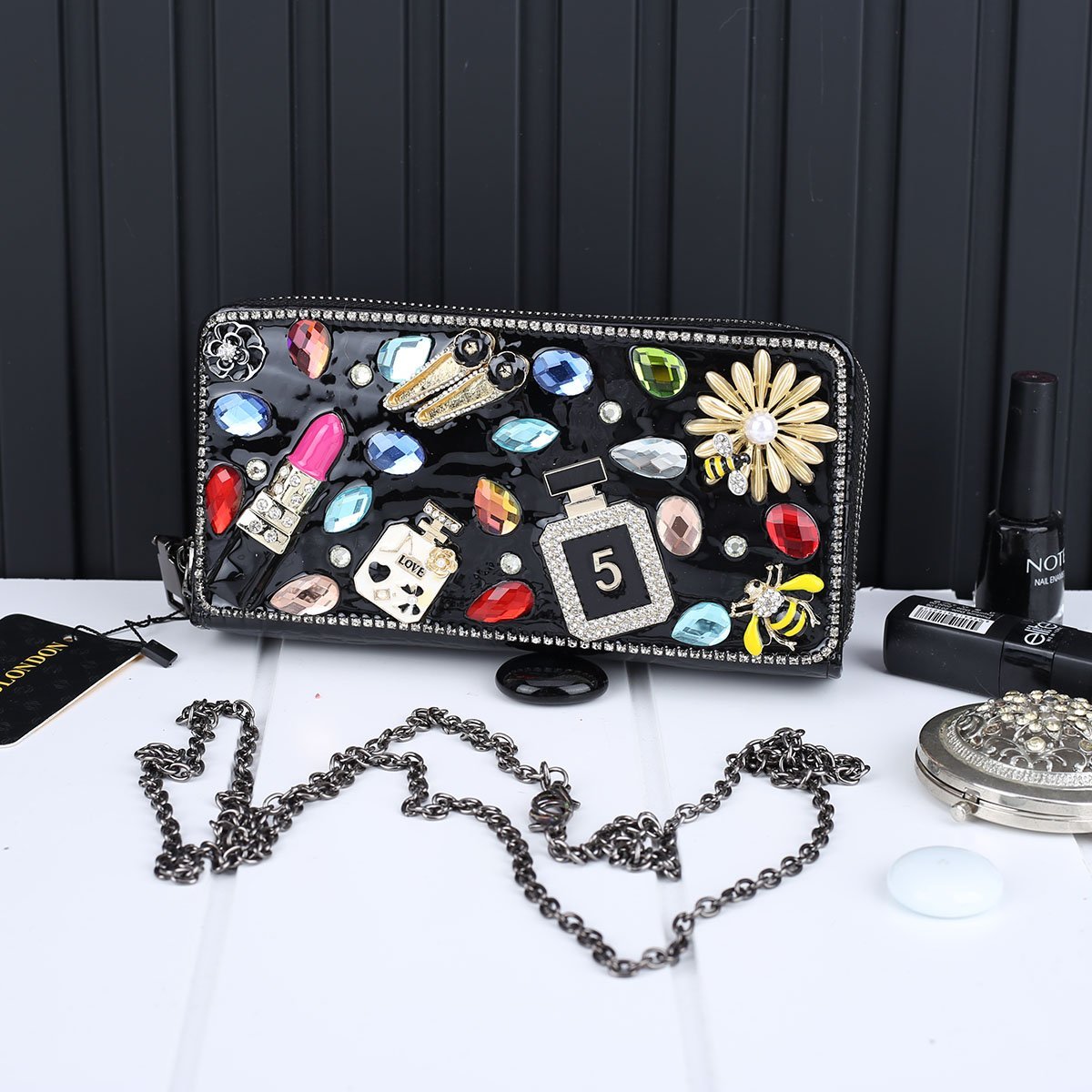 Ççs London Siyah Taşlı Cüzdan