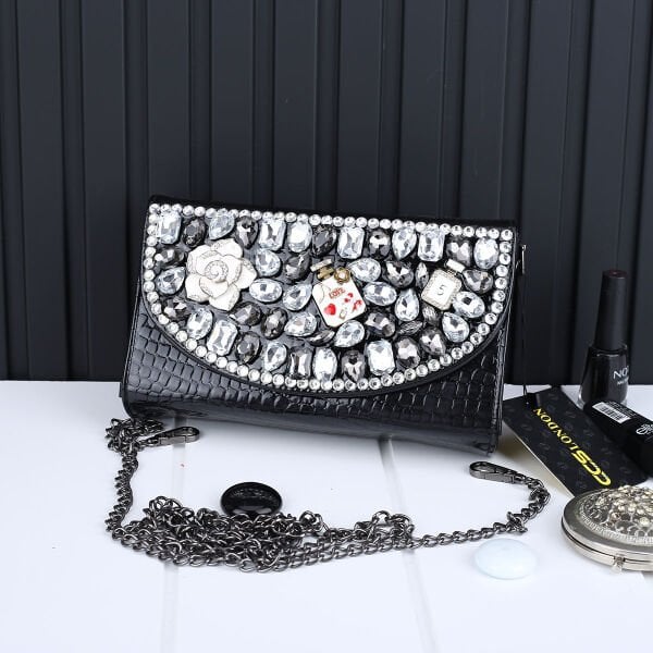 Ççs London Siyah Zincirli Taşlı Cüzdan