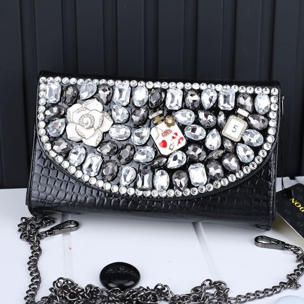 Ççs London Siyah Zincirli Taşlı Cüzdan