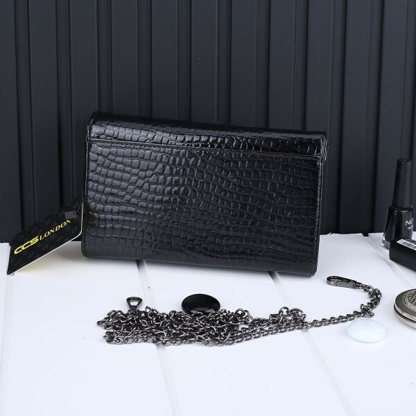 Ççs London Siyah Zincirli Taşlı Cüzdan