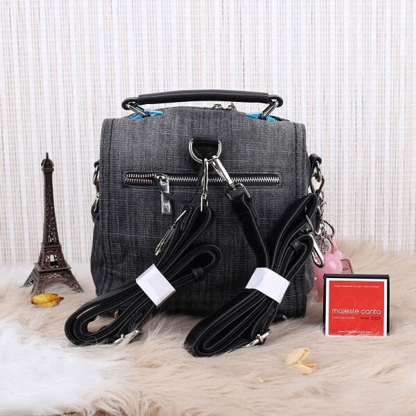 Matthew Cox Hem Sırt Hem Yandan Asmalı Siyah Kot Çanta