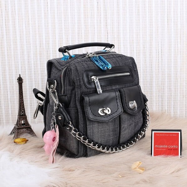 Matthew Cox Hem Sırt Hem Yandan Asmalı Siyah Kot Çanta