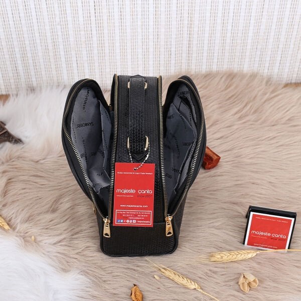 Sanmorris Siyah Parlak Deri Günlük Kadın Çanta