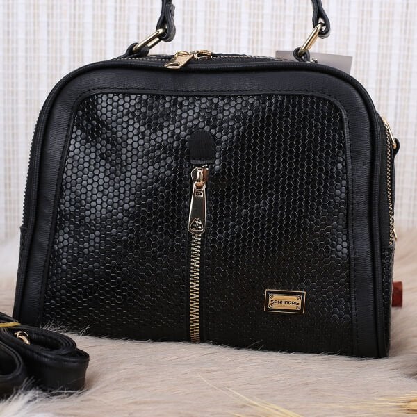 Sanmorris Siyah Parlak Deri Günlük Kadın Çanta