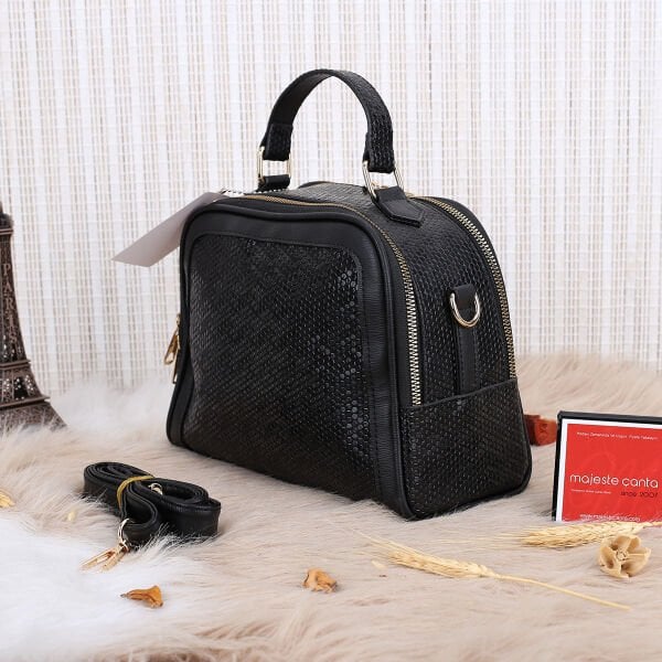 Sanmorris Siyah Parlak Deri Günlük Kadın Çanta