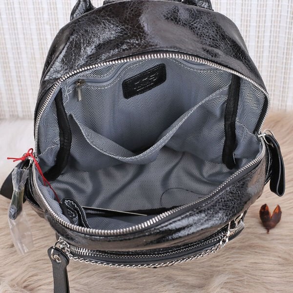 Ççs London Siyah Parlak Deri Sırt Çantası