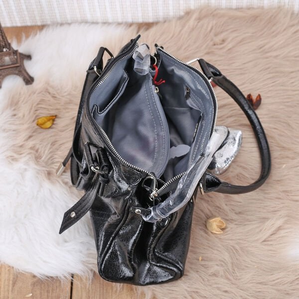 Ççs London Siyah Parlak Deri Kadın Çantası