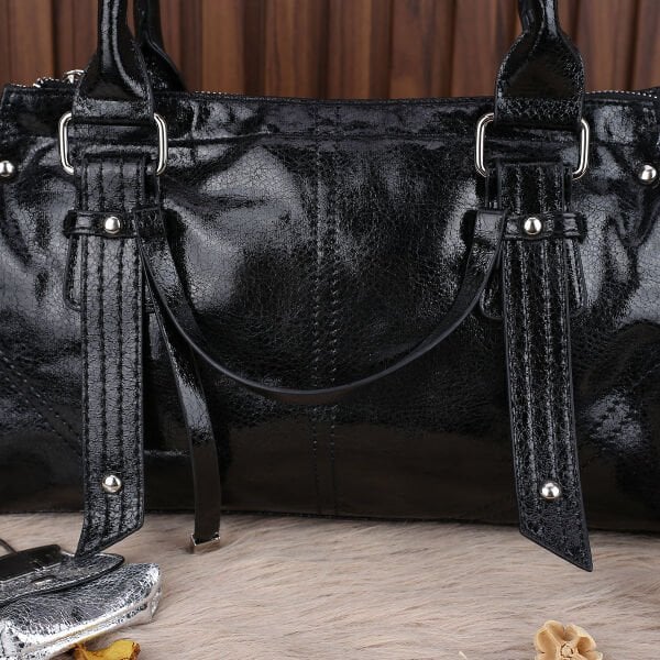 Ççs London Siyah Parlak Deri Kadın Çantası