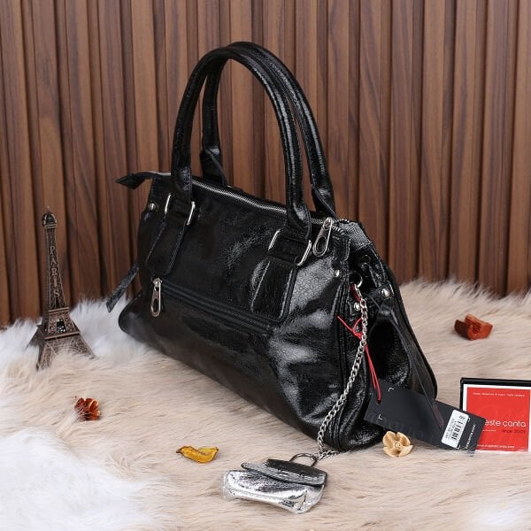 Ççs London Siyah Parlak Deri Kadın Çantası